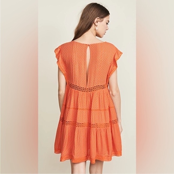 Free People Retro Kitty Crochet Boho Mini Dress Orange Floral Size S - Picture 4 of 10